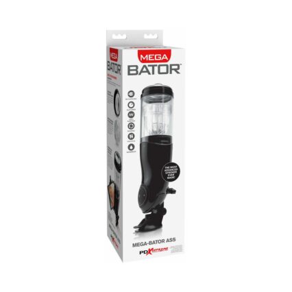 PDX Mega-Bator Ass Rechargeable Rotating Thrusting Stroker With Hands-Free Suction Cup Clear-Black