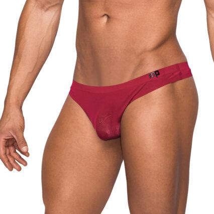 Male Power Seamless Sleek Sleek Thong w-sheer pouch Wine S-M