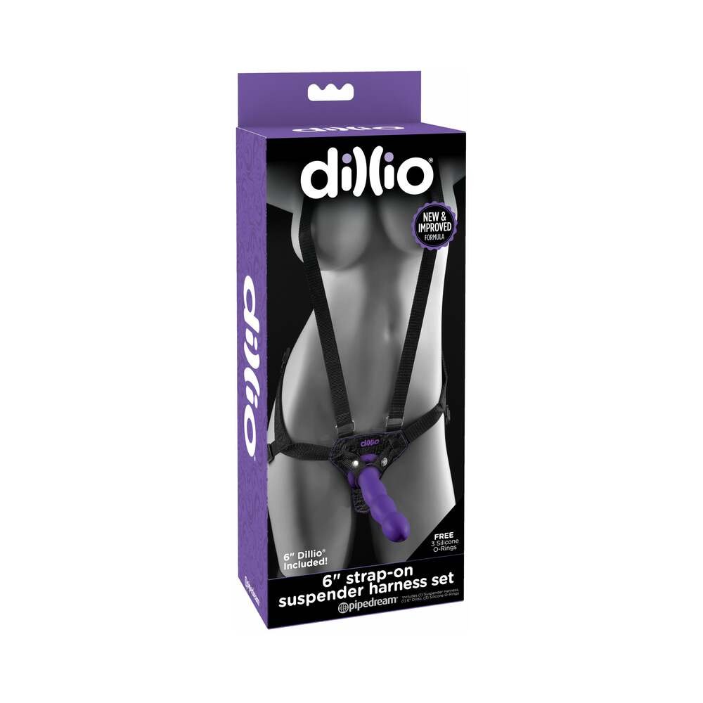 Pipedream Dillio Adjustable 6 in. Strap-On Suspender Harness Set Purple-Black