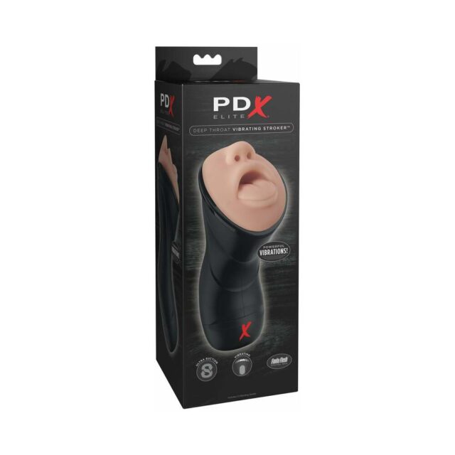 PDX Elite Deep Throat Vibrating Stroker Beige-Black