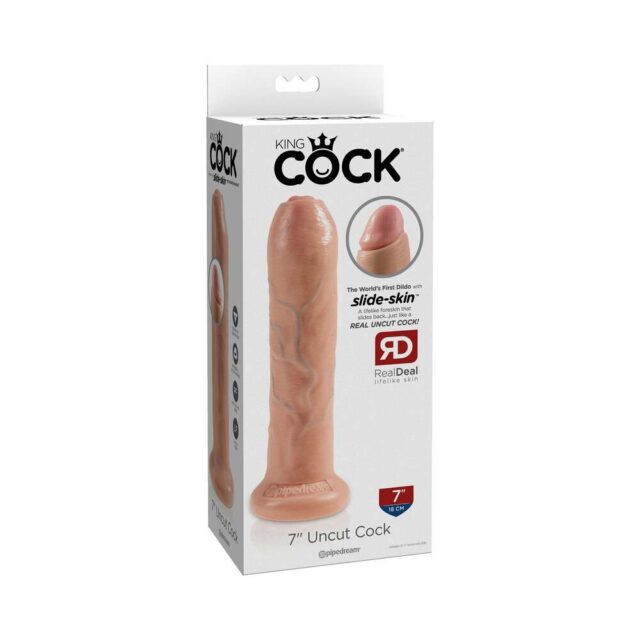 Pipedream King Cock 7 in. Uncut Cock Realistic Dildo With Moveable Foreskin & Suction Cup Beige