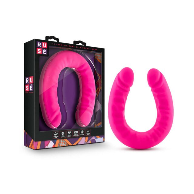 Ruse Realistic 18 in. Silicone Slim Double Dong Dual Ended Dildo Hot Pink