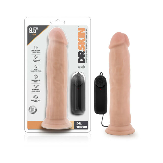 Dr. Skin Dr. Throb Realistic 9.5 in. Vibrating Dildo Beige