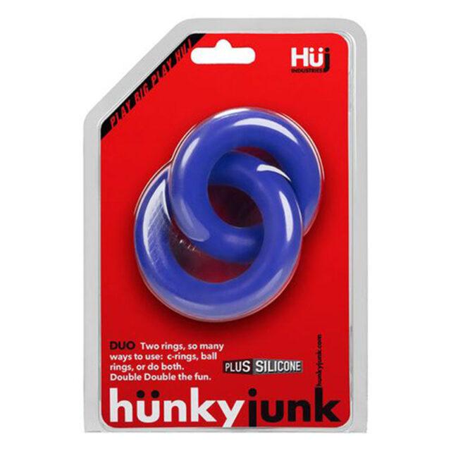 Hunkyjunk DUO linked cock-ball rings cobalt