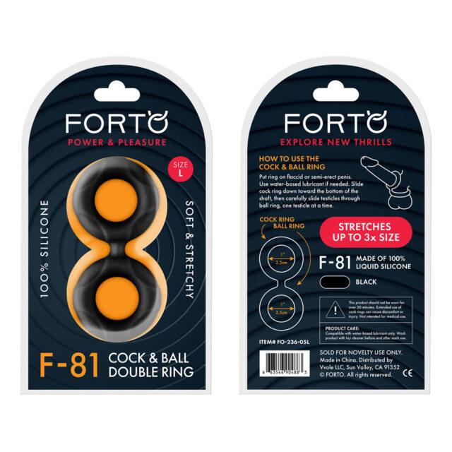 Forto F-81 Liquid Silicone Cock & Ball Double Ring Medium Black