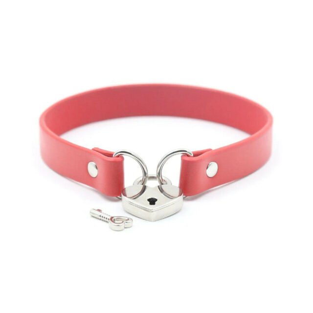 Ple'sur PVC Collar With Heart Lock & Key  Red Bag Packaging