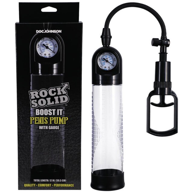 Rock Solid Boost It Penis Pump with Gauge Black-Clear