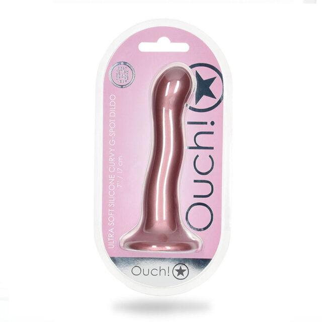 Ouch! Ultra Soft Silicone 7 in. Curvy G-Spot Dildo Rose Gold