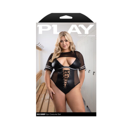 Fantasy Lingerie Play Go Deep 2-Piece Football Costume Set Black XL-2XL