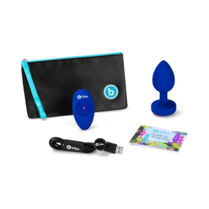 b-Vibe Vibrating Jewel Rechargeable Remote-Controlled Anal Plug with Gem Base Blue Sapphire L-XL