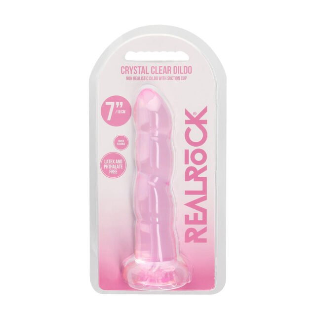 RealRock Crystal Clear Non-Realistic 7 in. Twisted Dildo With Suction Cup Pink