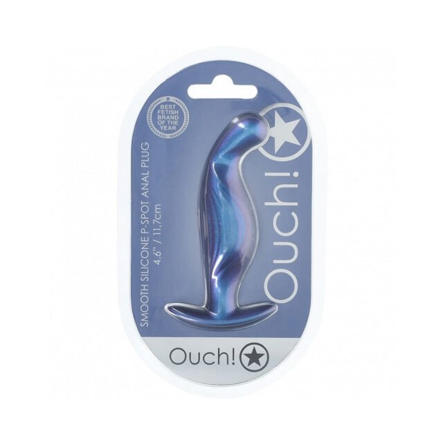 Ouch! Smooth Silicone P-Spot Anal Plug 4.6 in. Metallic Blue