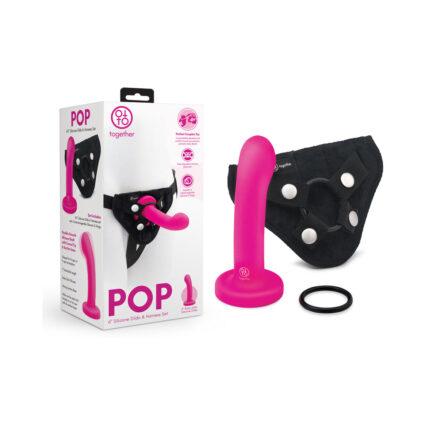 Together Pop 5 in. Silicone Dildo and Harness Set Pink